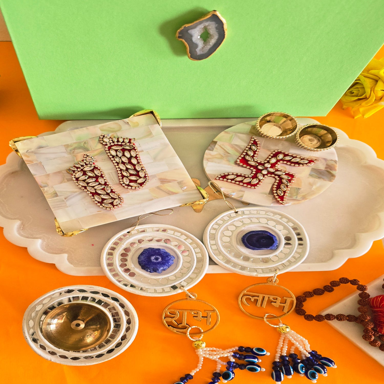 MOP Pooja Platter , MOP Laxmi Charan, MDF Diya and MDF Door Hangings