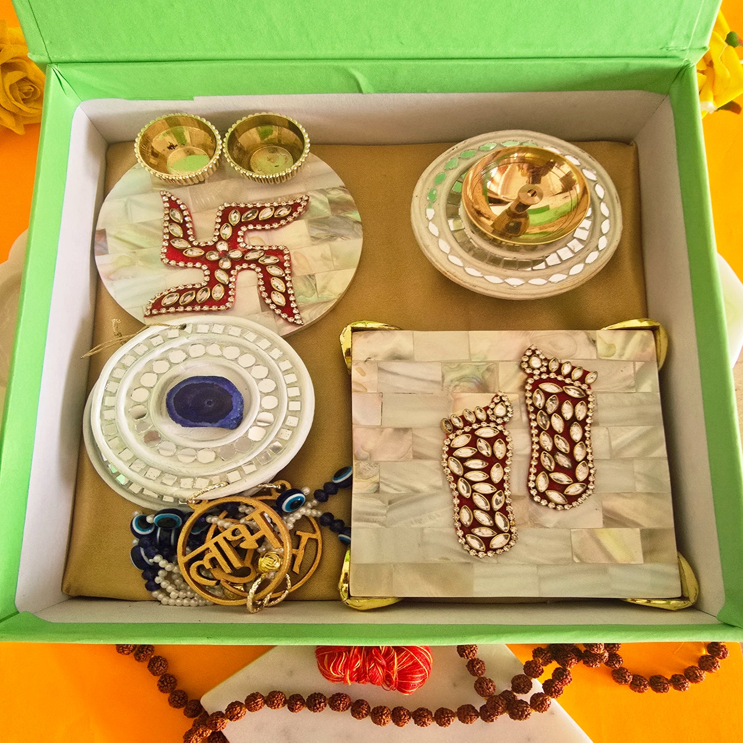 MOP Pooja Platter , MOP Laxmi Charan, MDF Diya and MDF Door Hangings