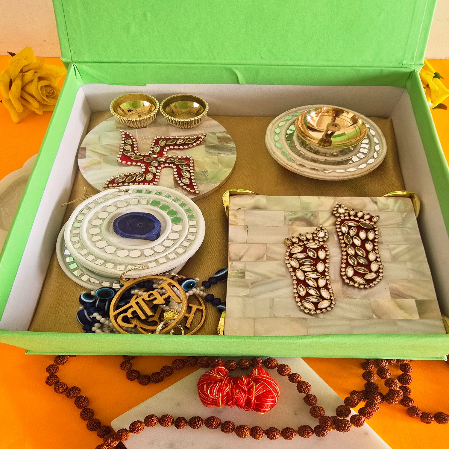 MOP Pooja Platter , MOP Laxmi Charan, MDF Diya and MDF Door Hangings