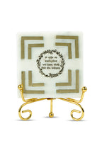 Gayatri Mantra Square shape Marble with Brass Inlay Metal Stand Showpiece
