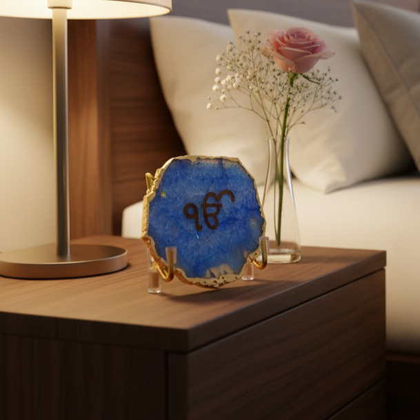 Ik Onkar -Blue Agate Metal Stand