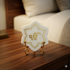 Ik Onkar Floral shape Marble with Brass Inlay Metal Stand Showpiece