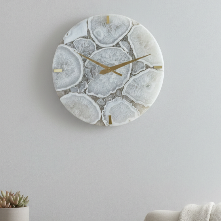Agate Round Wall Clock - White