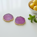 Turquoise  Crystal Agate Coaster With Gold Plating Set of 2
