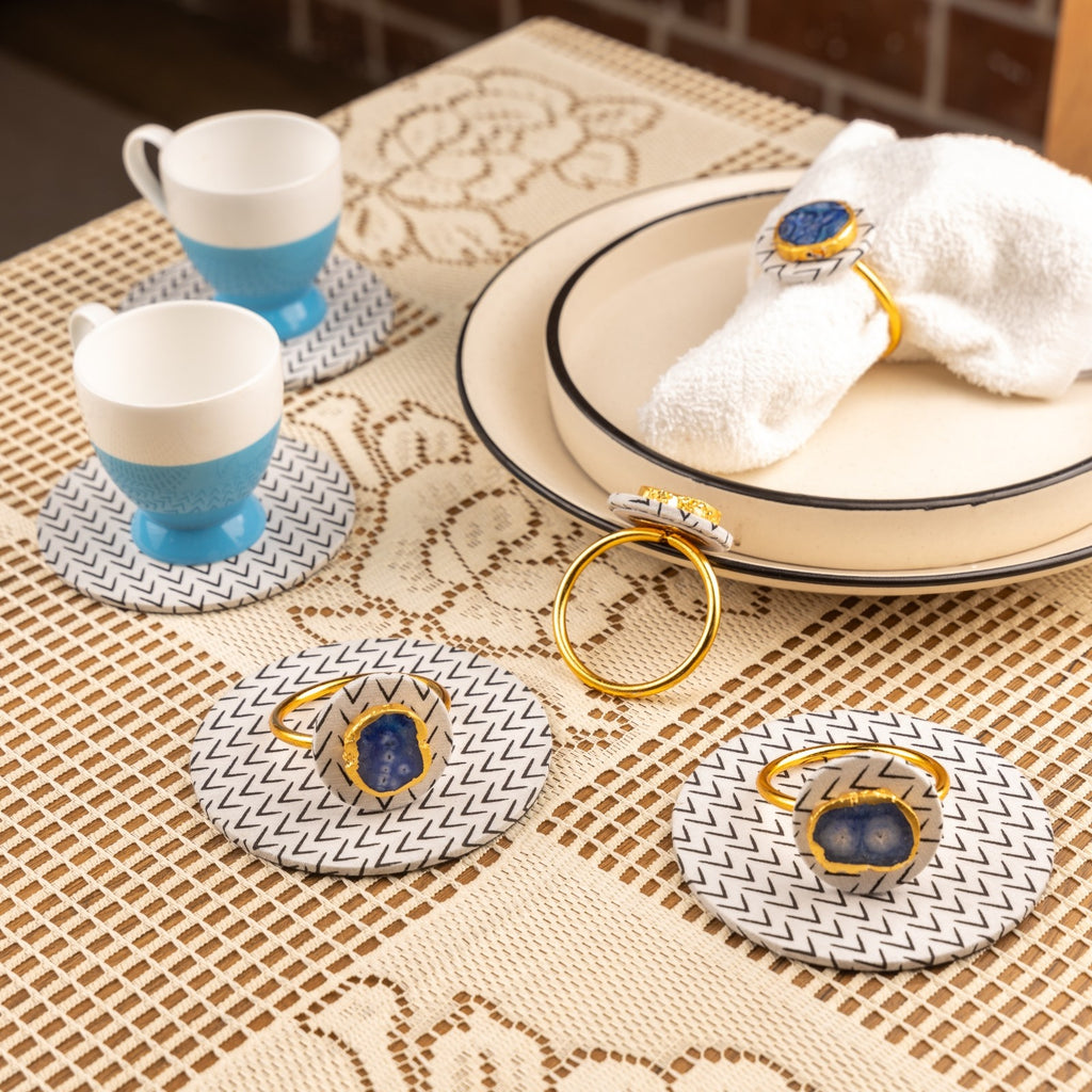 Black and White Napkin Rings Set Of 6