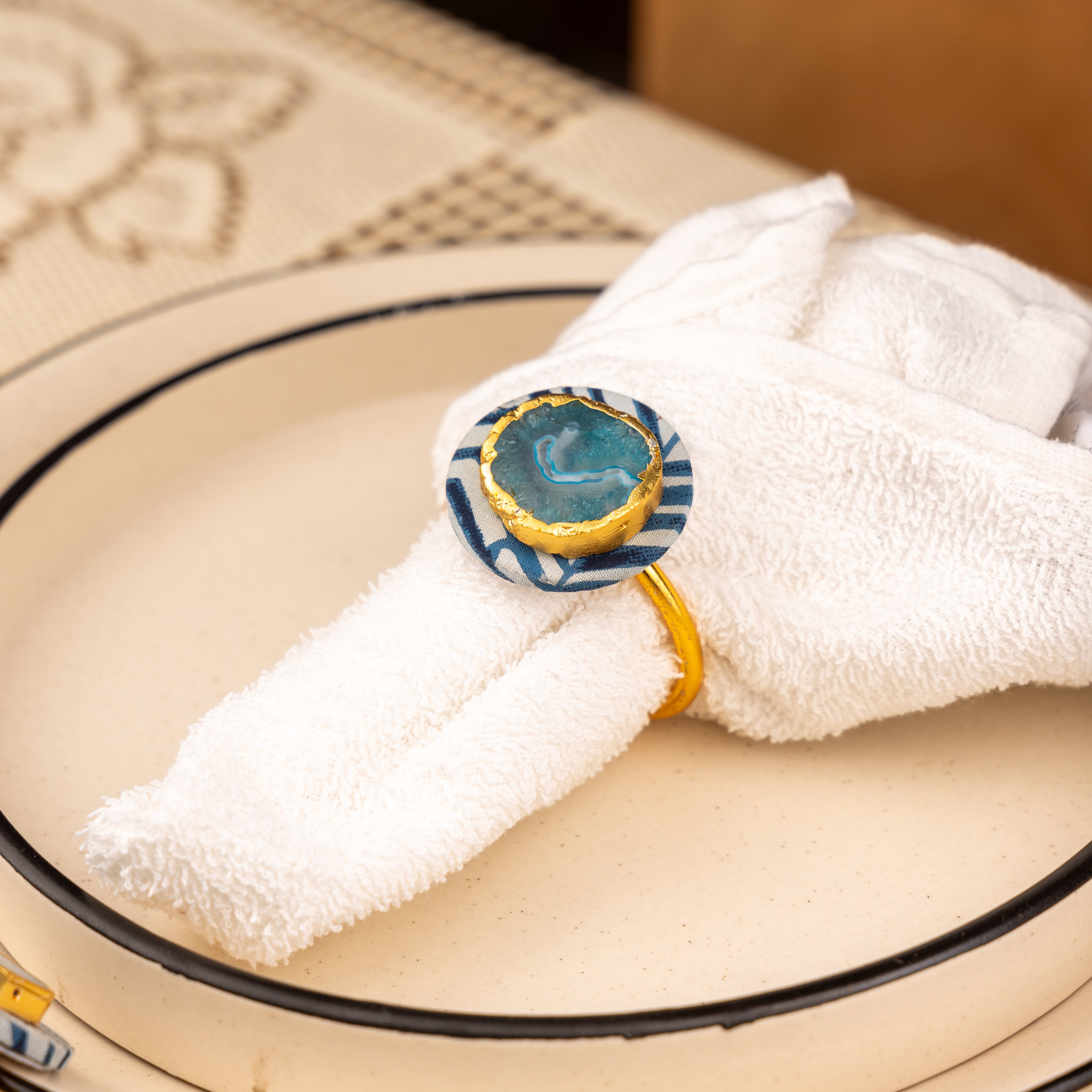 Blue Zebra Napkin Ring And Coaster Set Of 4