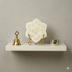 Ik Onkar Floral shape Marble with Brass Inlay Metal Stand Showpiece
