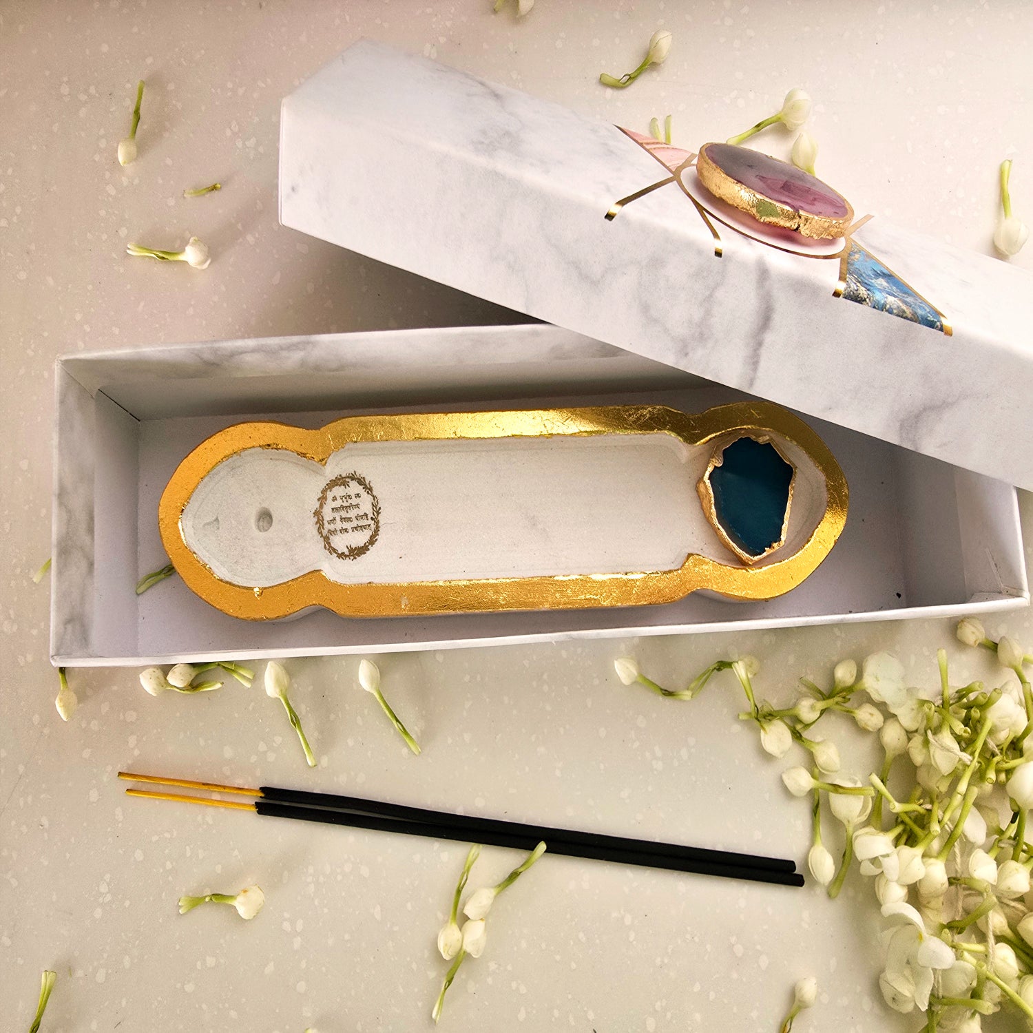 White Marble Gaytri Mantra Agarbatti Stand