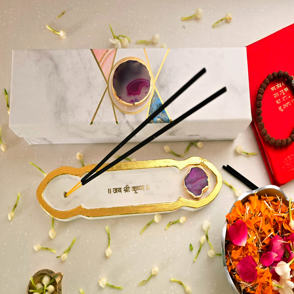 White Marble Jai Shree Krishna Agarbatti Stand