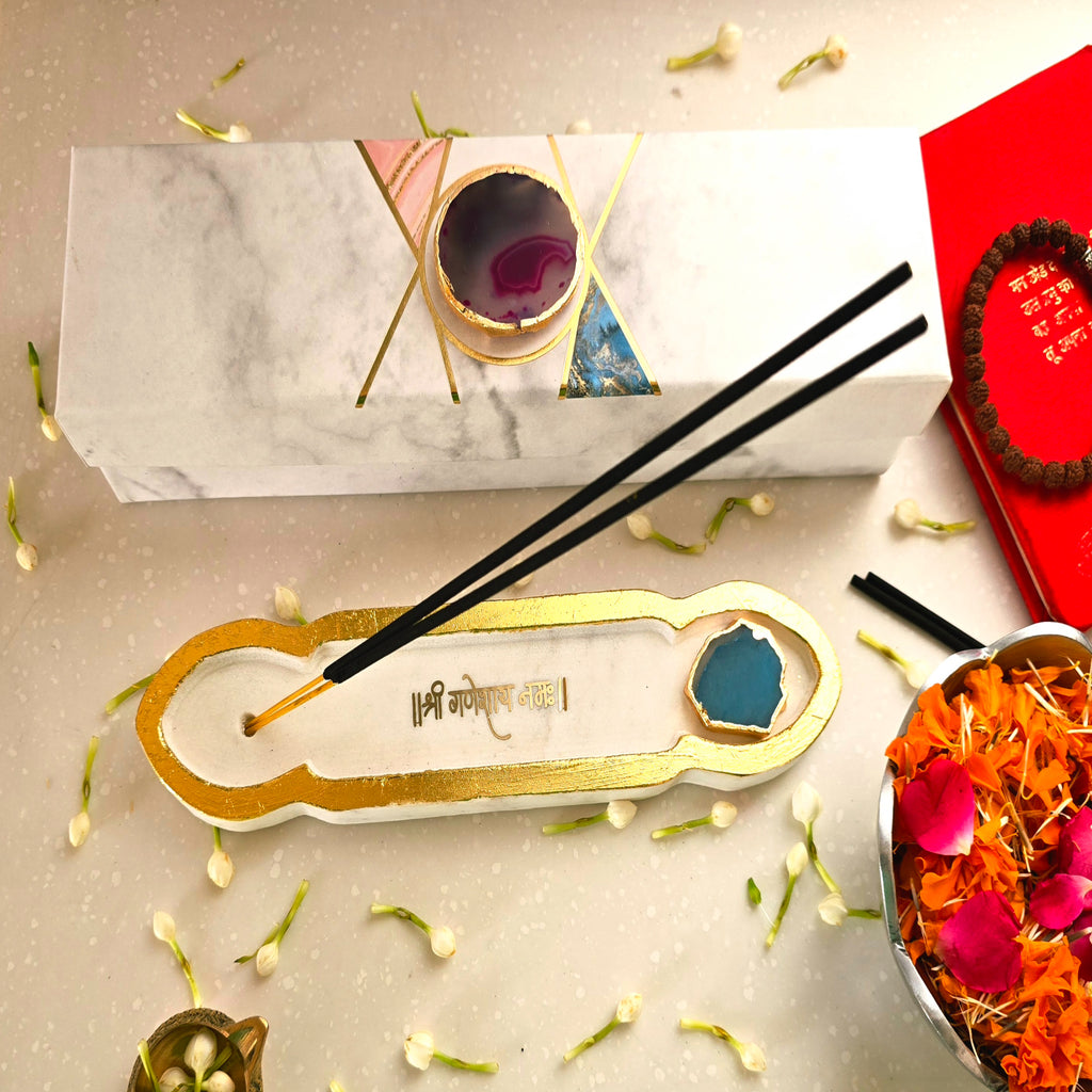 White Marble Shree Ganeshay Namah Agarbatti Stand