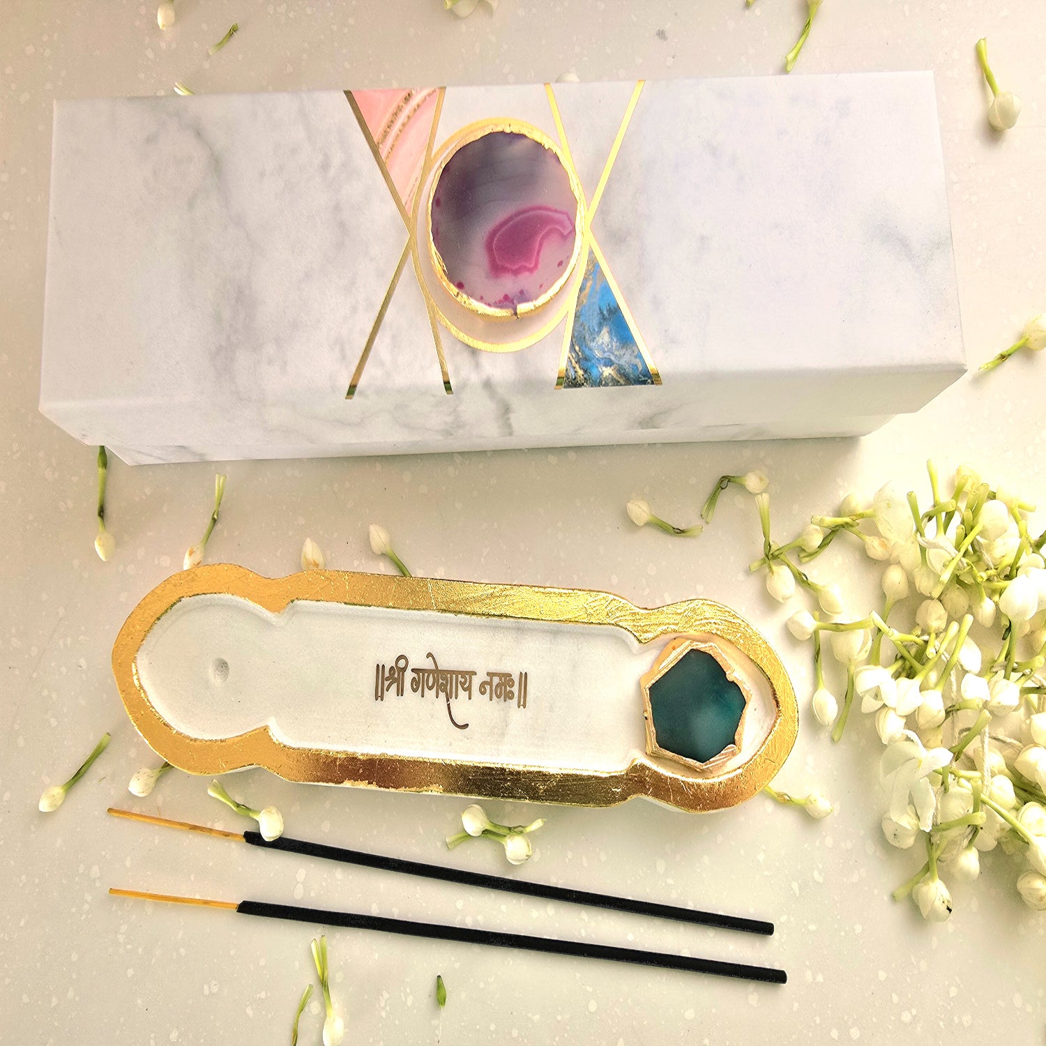 White Marble Shree Ganeshay Namah Agarbatti Stand