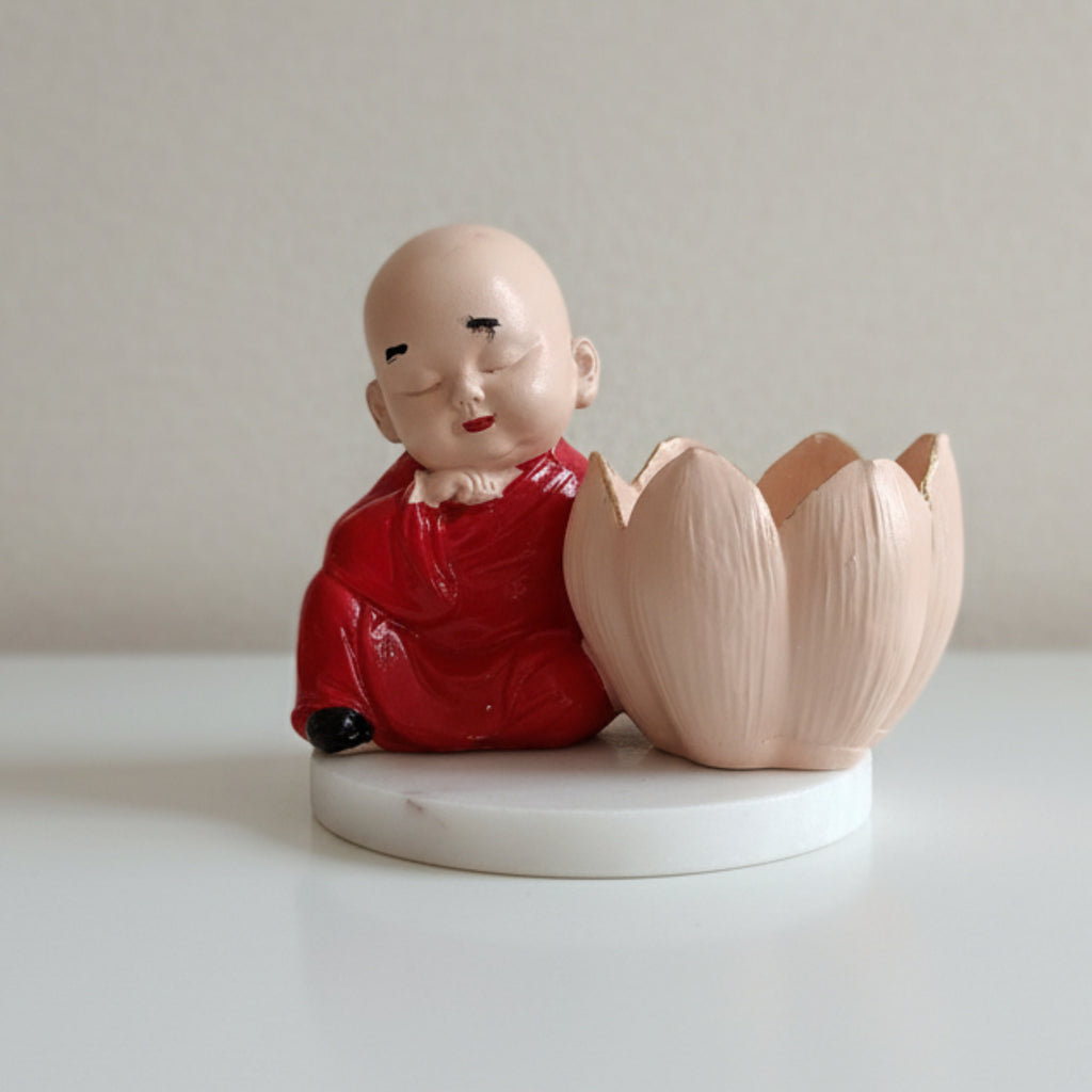 Buddha Monk Lotus Candle Stand Red