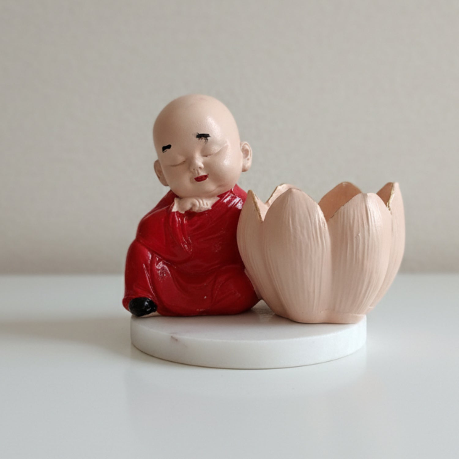 Buddha Monk Lotus Candle Stand Red