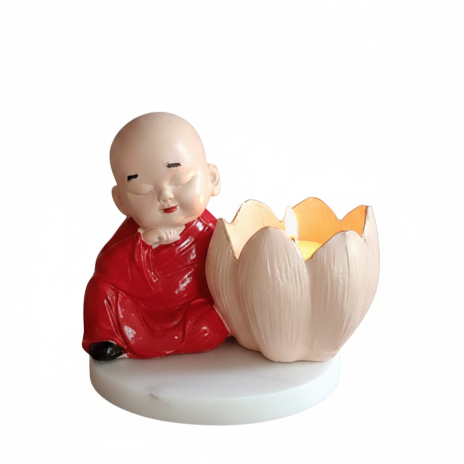 Buddha Monk Lotus Candle Stand Red