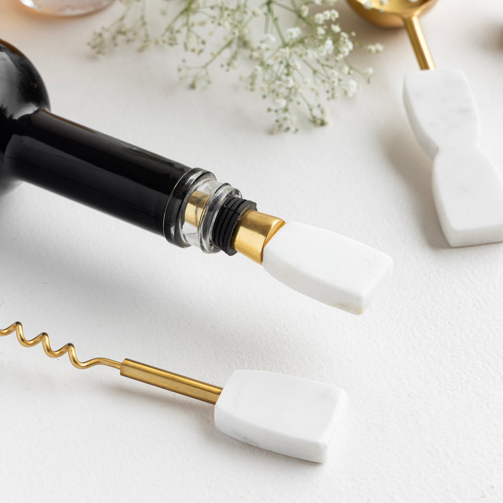 Metal Bottle Stopper With Marble Handle