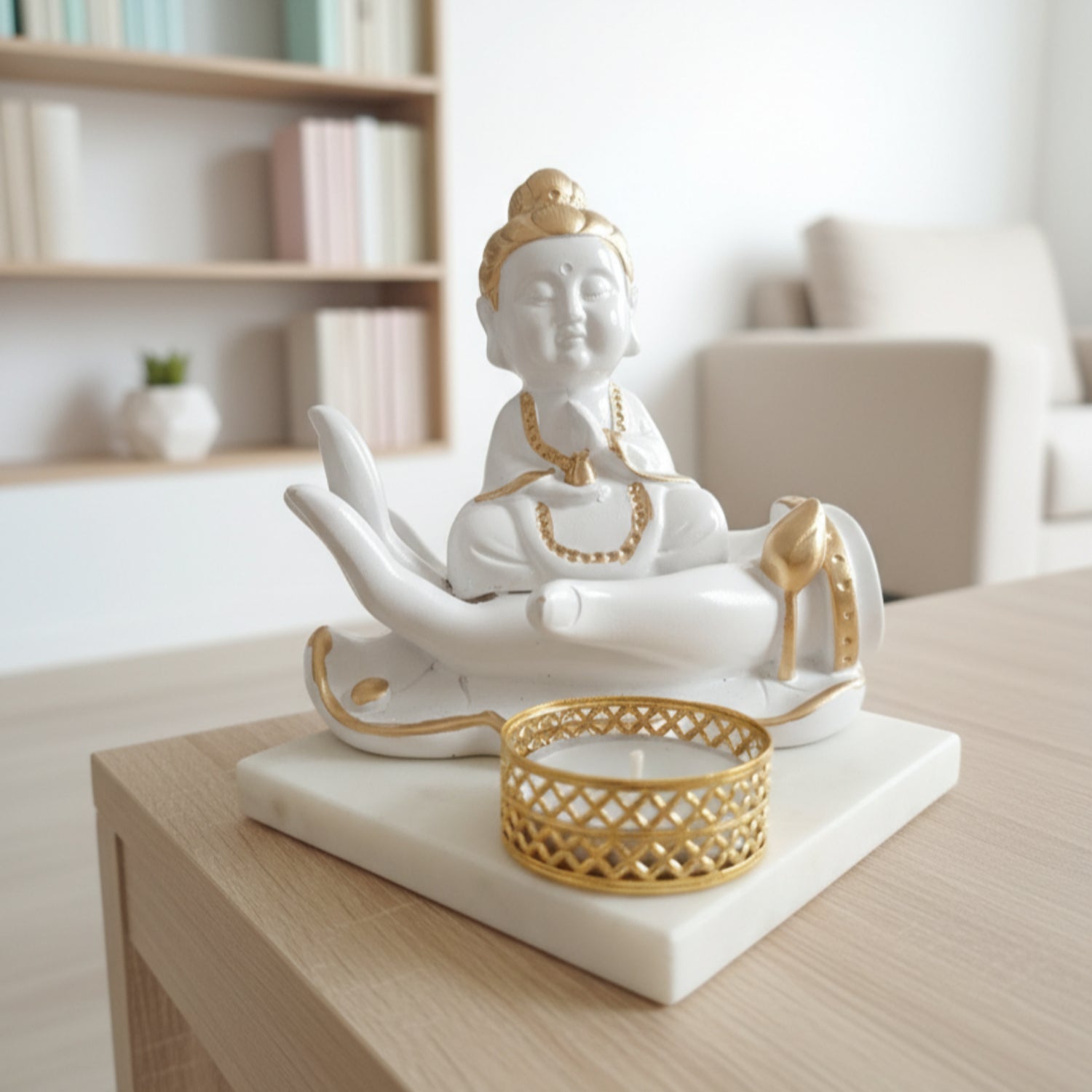 Buddha Hand Tealight Candle Holder Square Marble Base