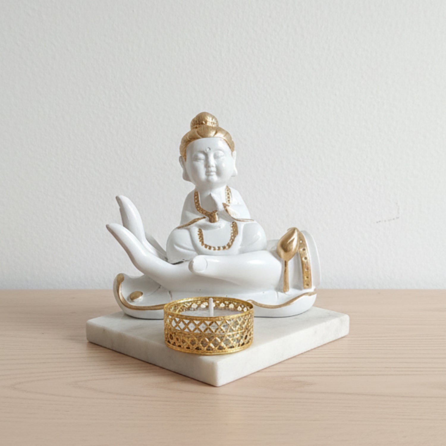 Buddha Hand Tealight Candle Holder Square Marble Base
