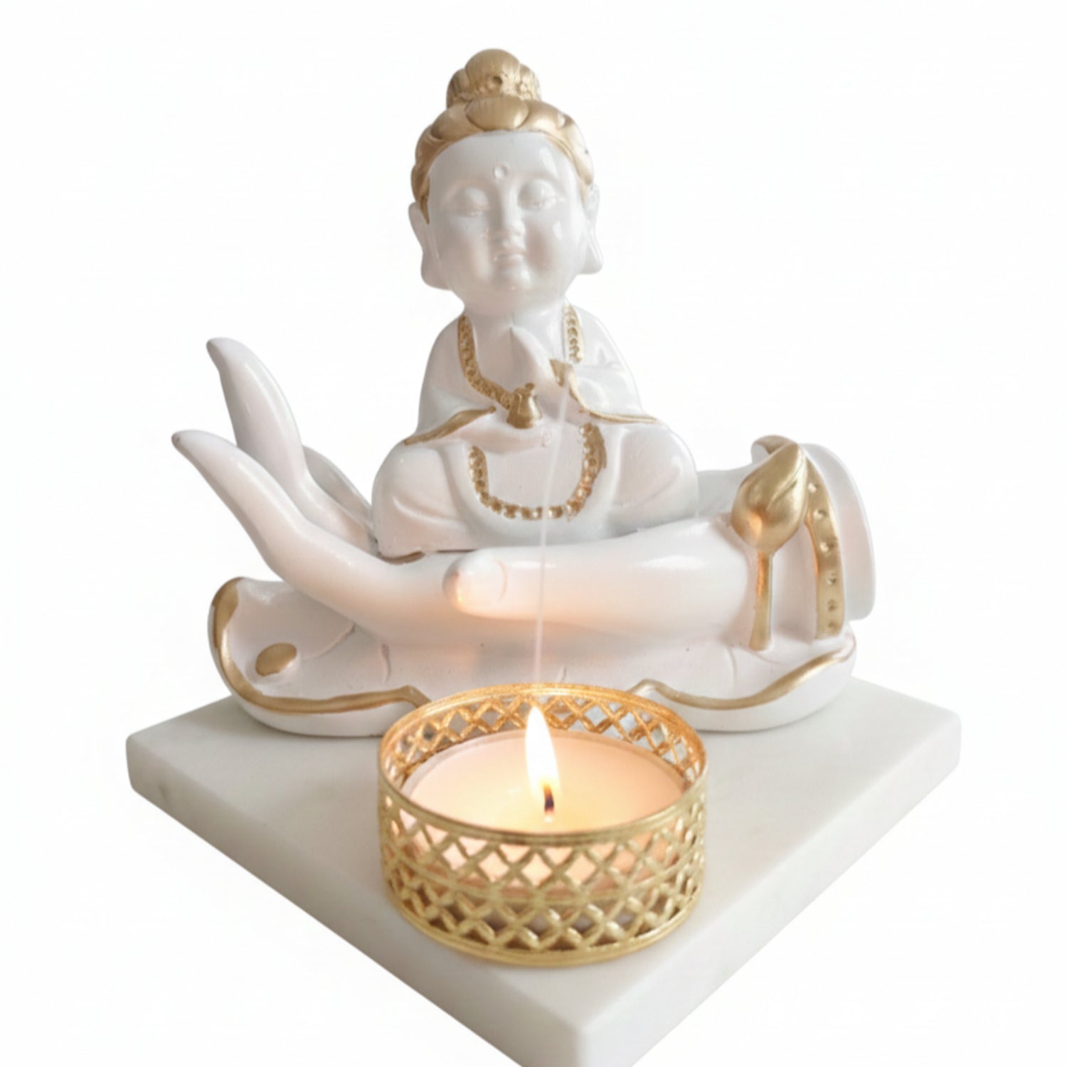 Buddha Hand Tealight Candle Holder Square Marble Base