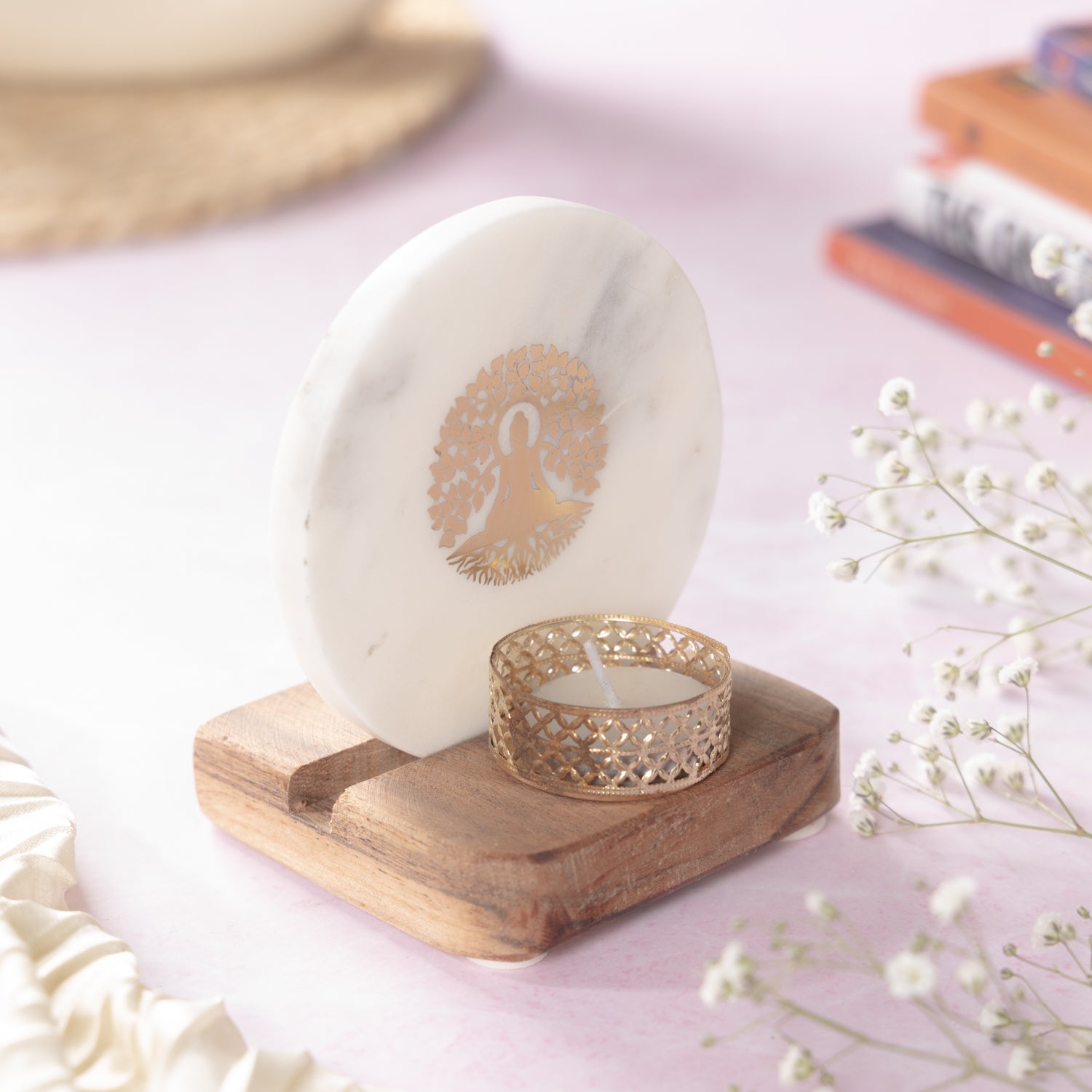 Budha Tree Marble Tealight Wooden