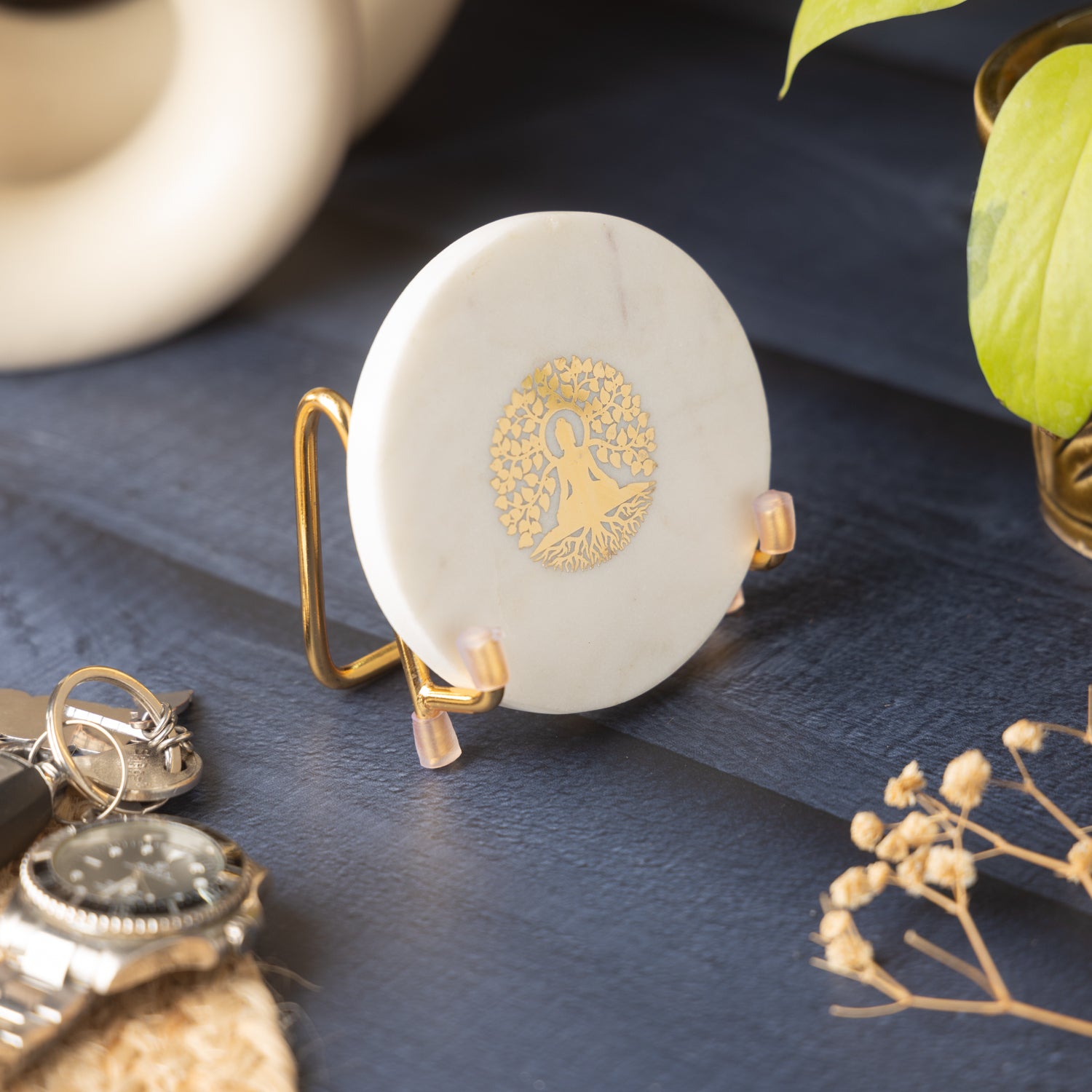 Budha Tree Marble Metal Showpeice