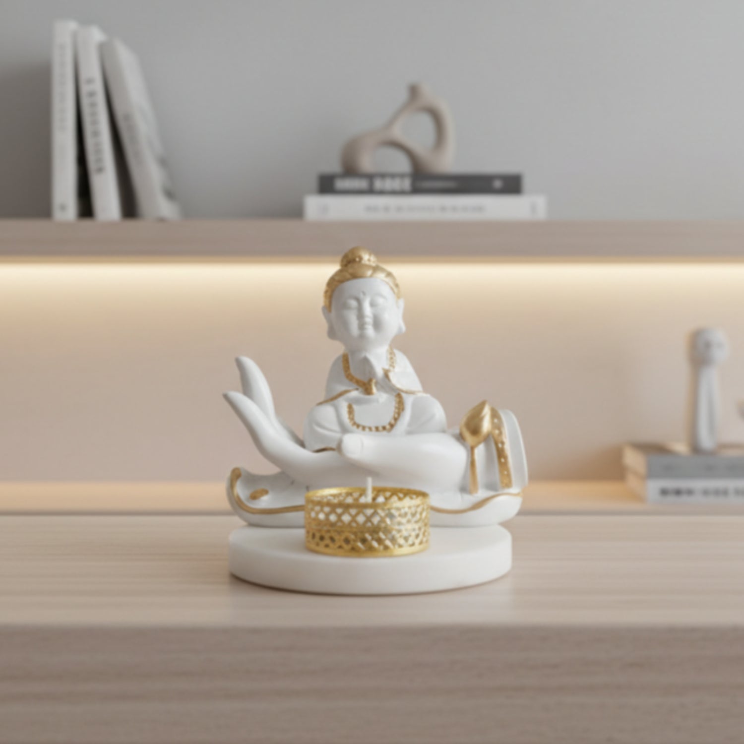 Buddha Hand Tealight Candle Holder Round Marble Base