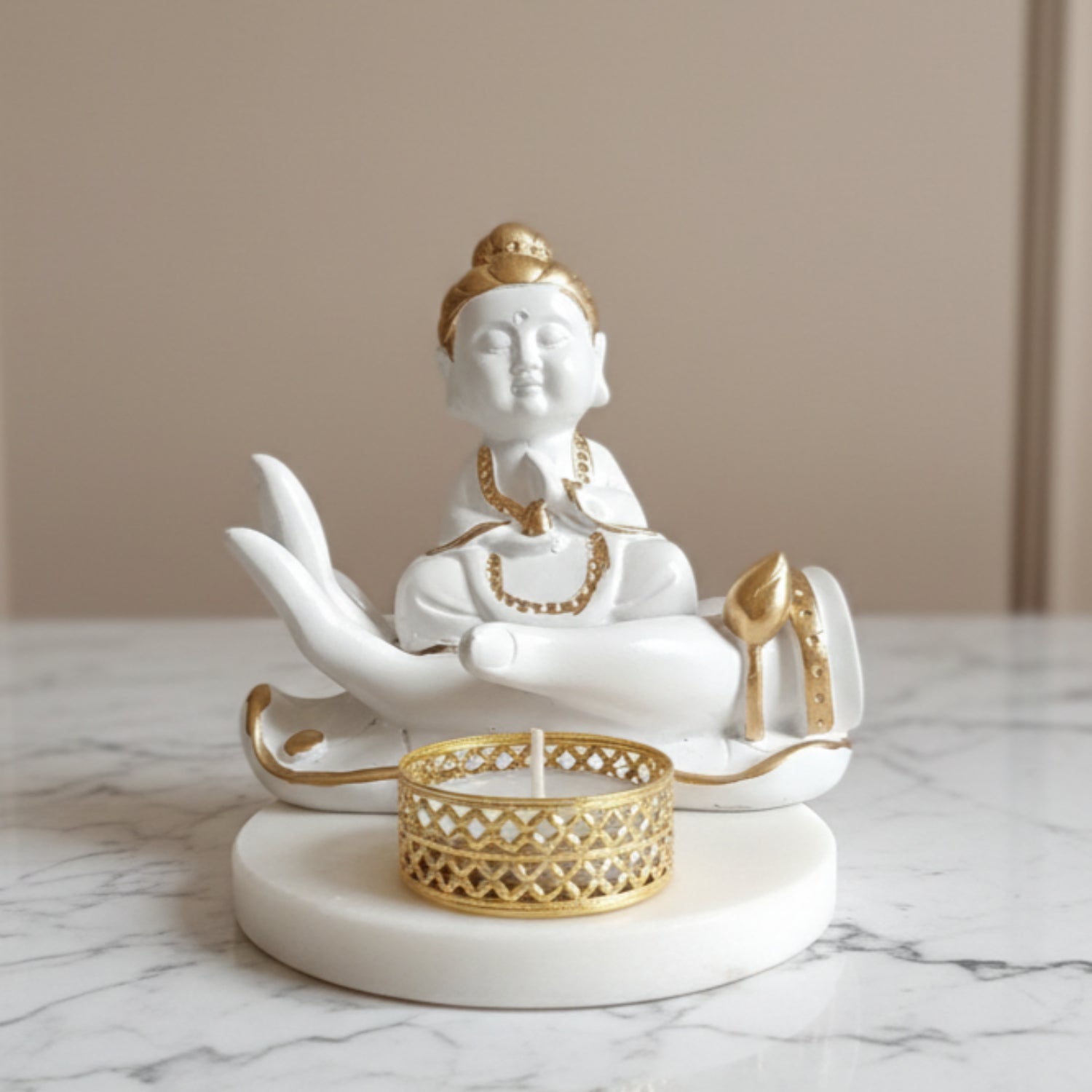 Buddha Hand Tealight Candle Holder Round Marble Base