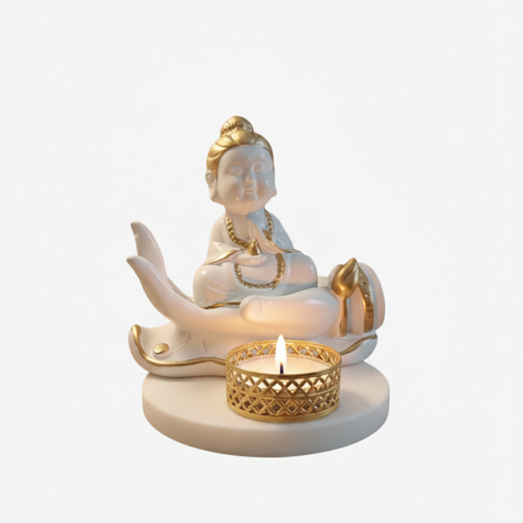 Buddha Hand Tealight Candle Holder Round Marble Base