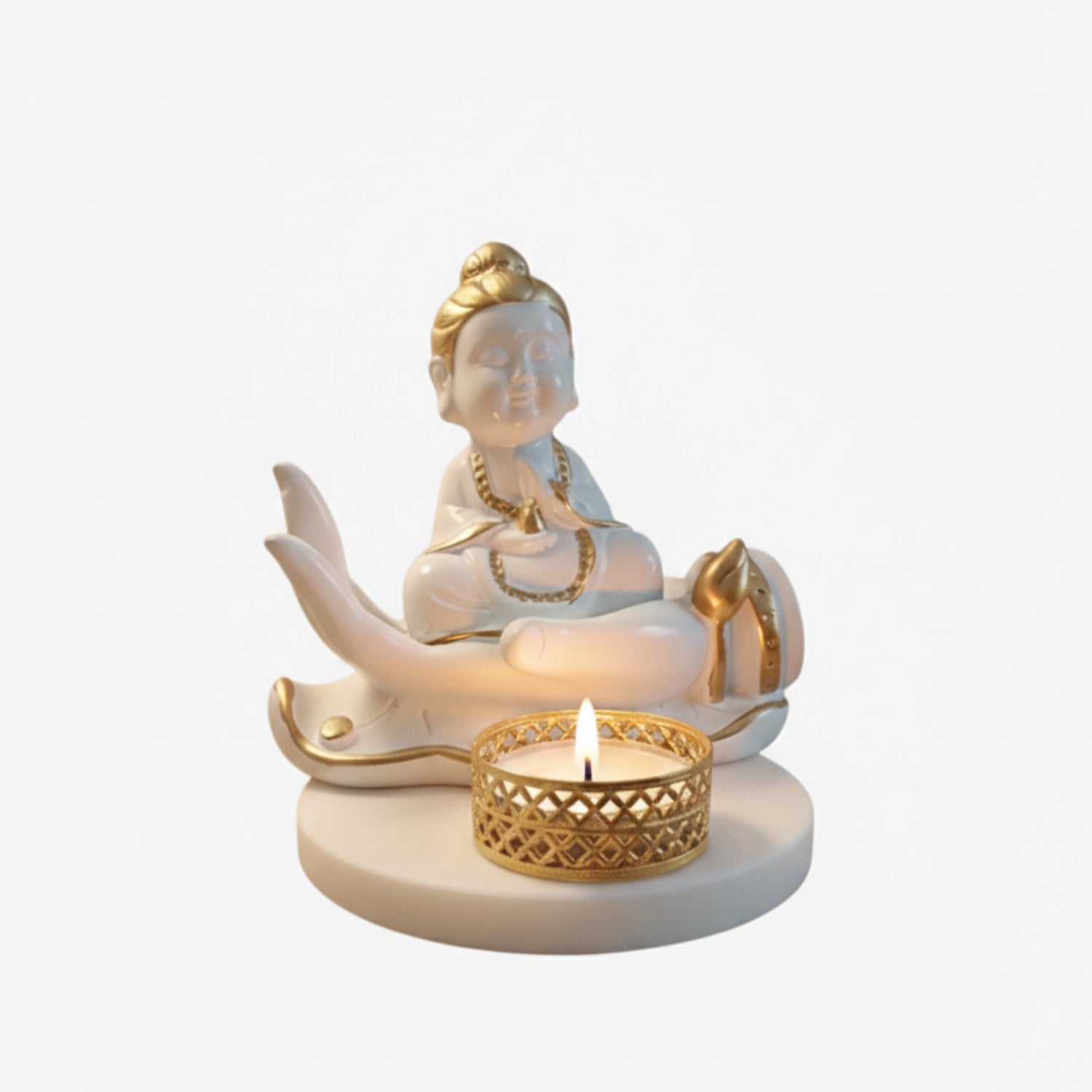 Buddha Hand Tealight Candle Holder Round Marble Base