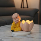 Buddha Monk Lotus Candle Stand Yellow