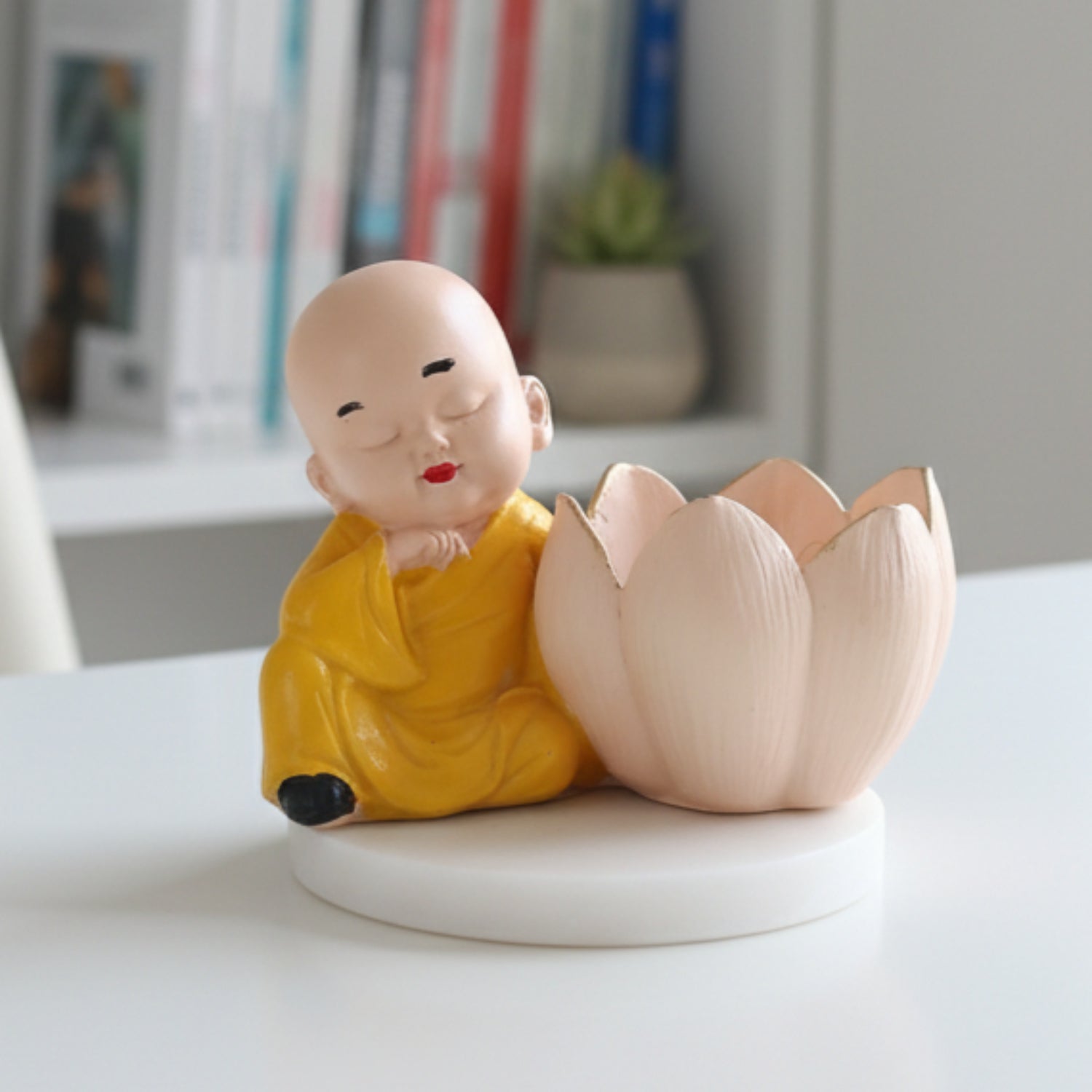 Buddha Monk Lotus Candle Stand Yellow