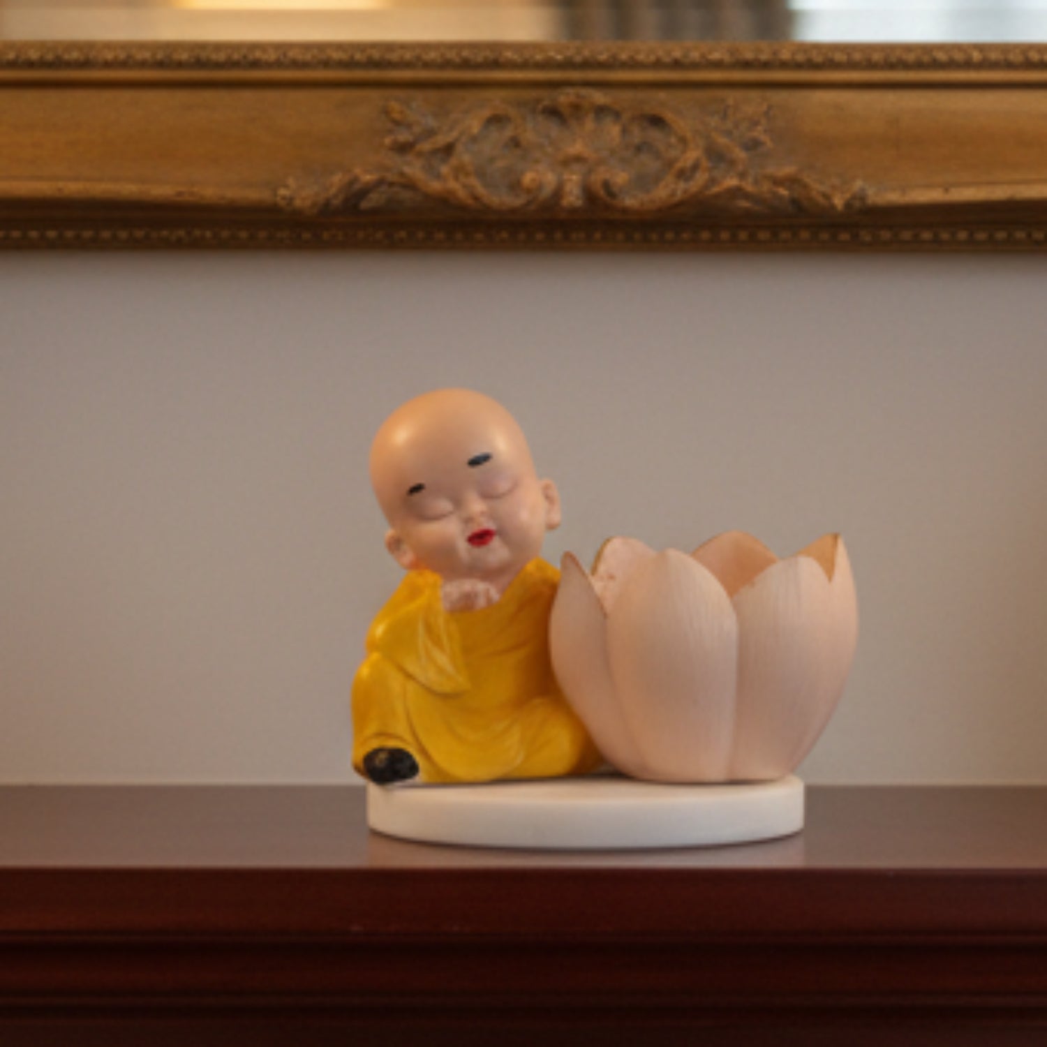 Buddha Monk Lotus Candle Stand Yellow