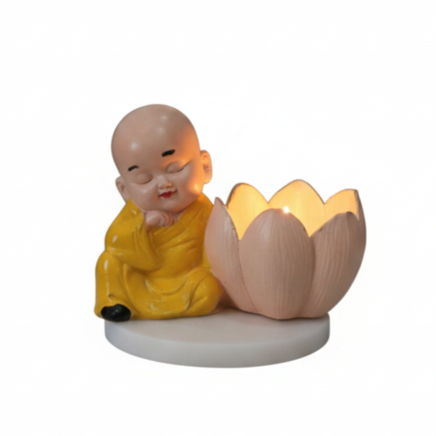 Buddha Monk Lotus Candle Stand Yellow