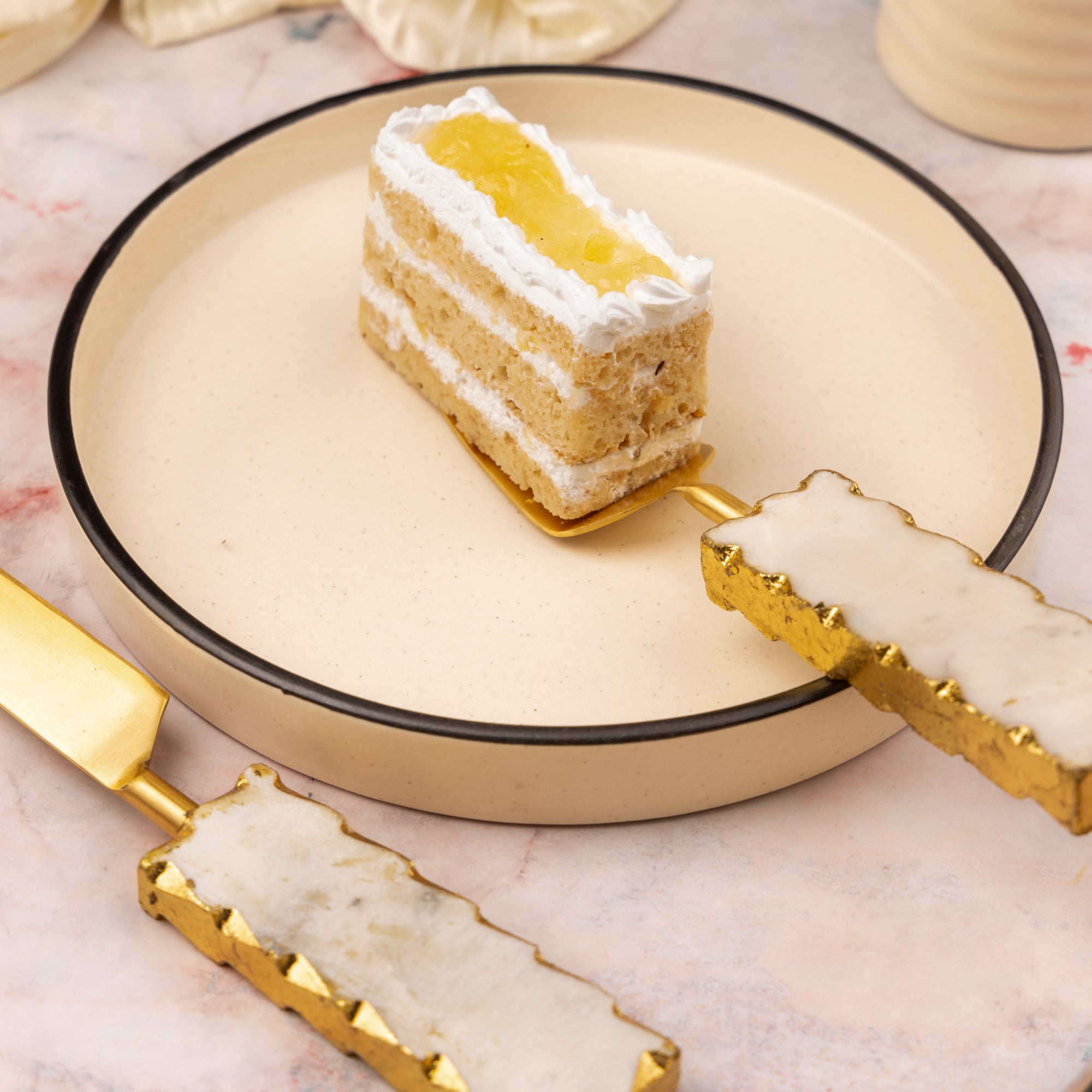 Marble with Gold leafing and Metal Cake Server