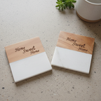 Marble Wooden Home Sweet Home Square Coaster - set of 2