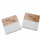 Marble Wooden Home Sweet Home Square Coaster - set of 2