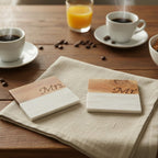 Marble Wooden Mr Mrs Square Coaster - set of 2