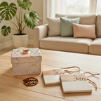 Marble Wooden Mr Mrs Square Coaster - set of 2