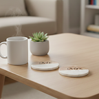 Marble Wooden Mr Mrs Round Coaster - set of 2
