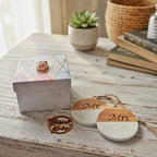 Marble Wooden Mr Mrs Round Coaster - set of 2