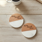 Marble Wooden Home Sweet Home Round Coaster - set of 2