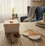 Marble Wooden Home Sweet Home Round Coaster - set of 2