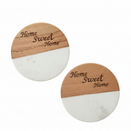 Marble Wooden Home Sweet Home Round Coaster - set of 2