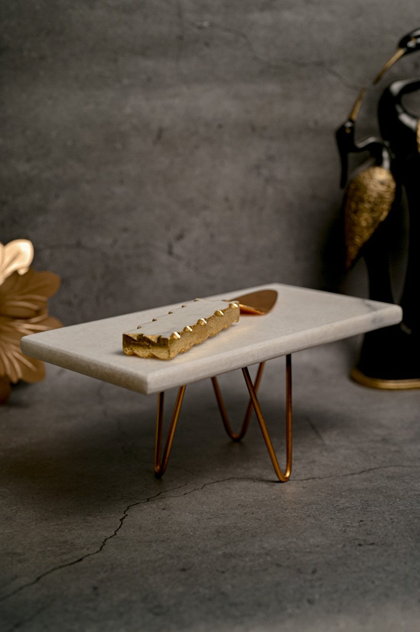 Rectanguler Marble Cake Stand with Metal Stand