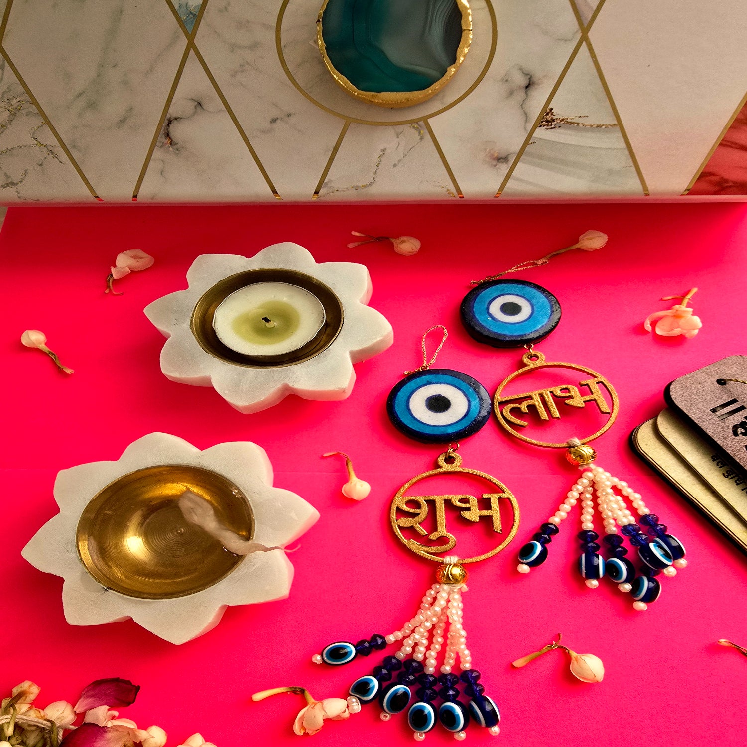 White Marble TeaLight Holder Diya And Door Hangings