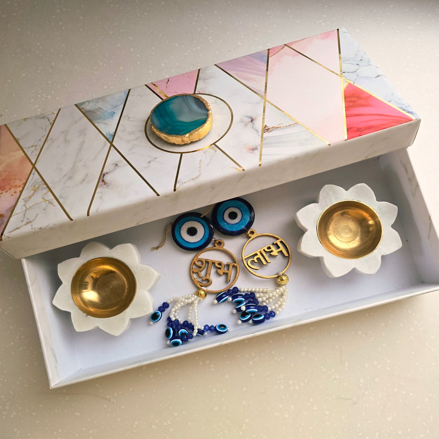 White Marble TeaLight Holder Diya And Door Hangings