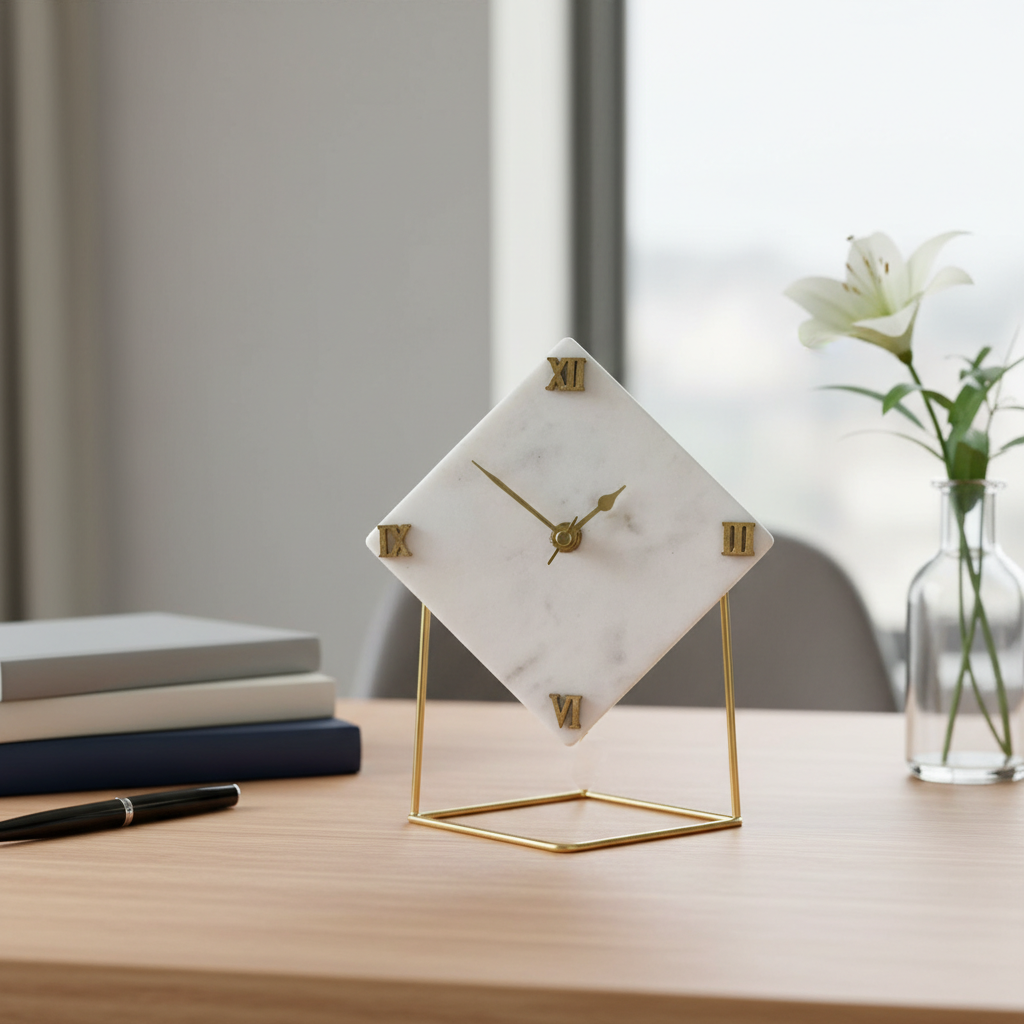 Marble Diamond Desktop Clock With Metal Stand