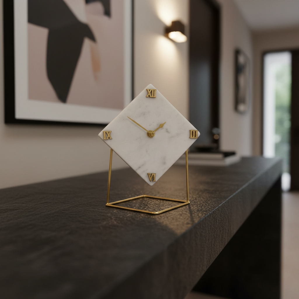 Marble Diamond Desktop Clock With Metal Stand