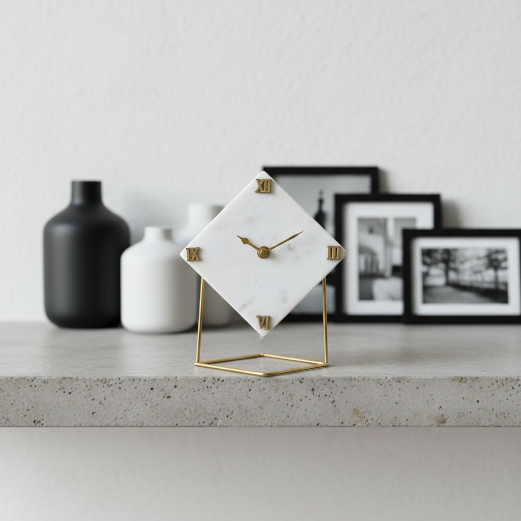 Marble Diamond Desktop Clock With Metal Stand