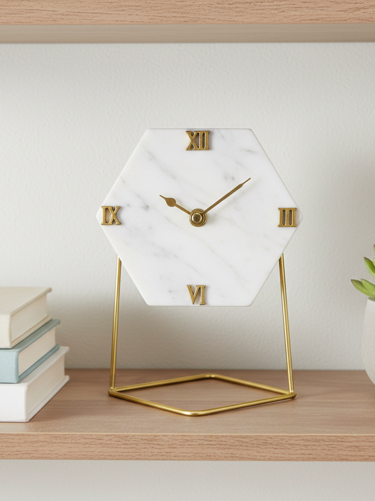 Marble Diamond Desktop Clock With Metal Stand