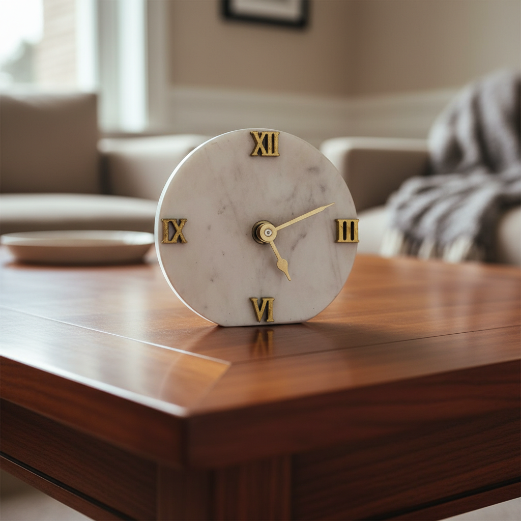 Marble Round Desktop Clock without Stand